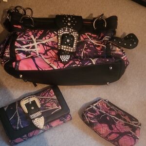 Pink and Black Shoulder Bag Set